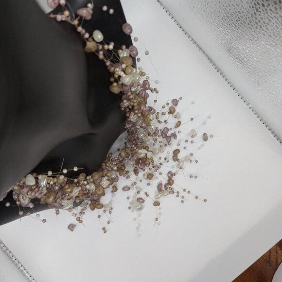 Incredible Illusion Necklace vintage pearls stones and crystal beads beige mauve - Picture 2 of 8